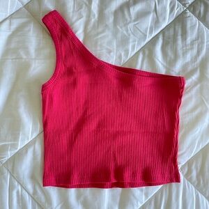 One-Shoulder Cropped Red Ribbed Tank Top